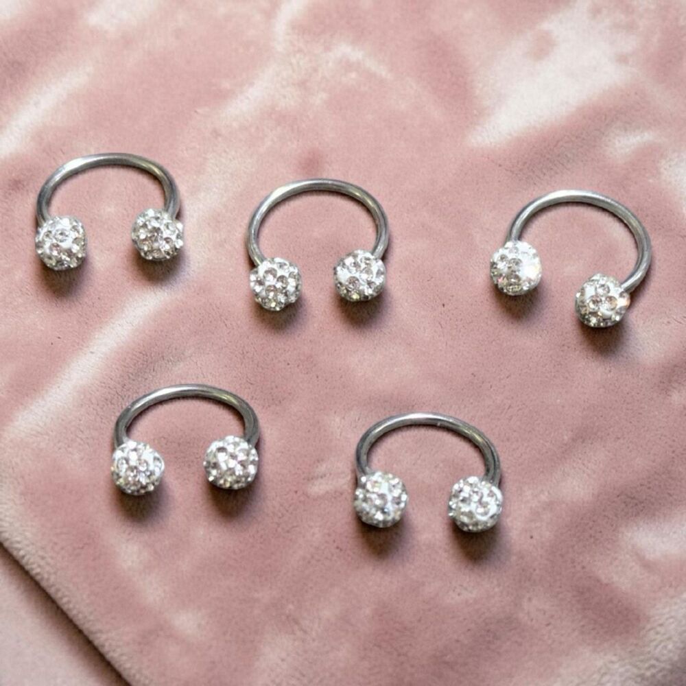 Lot of 5 Rhinestone Horseshoe Barbell Rings, Septum Eyebrow Lip Cartilage Rings